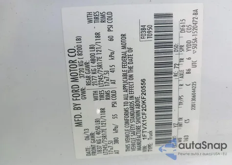 2013 Ford F-150 Xl z USA, uszkodzony, nr VIN 1FTVX1CF2DKF20556